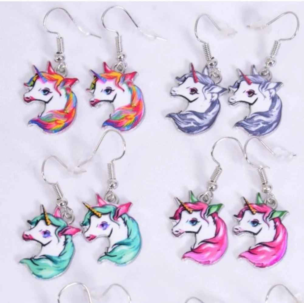 Unicorn Gold Earrings on Ear Wires *Blue Pony Horse White Hypoallergeni…